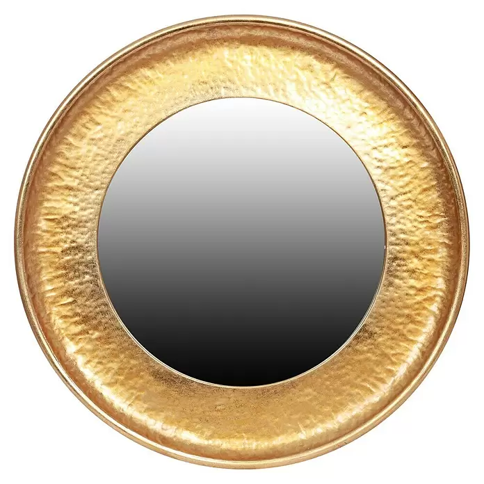 Wandspiegel - Durchmesser: 57 cm, Gold - Runder goldener Spiegel mit einem gehämmerten und texturierten Rahmen.