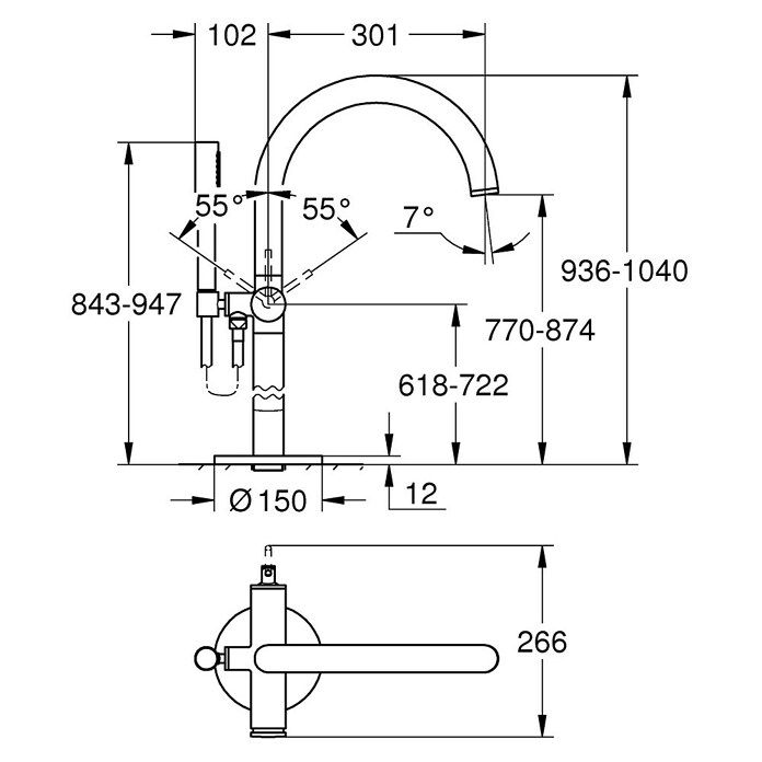 Grohe Atrio Wannenstandarmatur (Höhe: 104 cm, Supersteel, Matt)