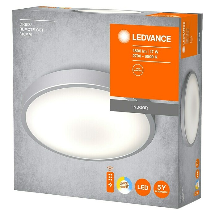 Ledvance LED okrogla stropna svetilka Silara  (16 W, Ø x V: 300 x 85 mm, Srebrna/Bela, Nevtralno bela) | Stropne luči | Stropne svetilke | Svetila | Elektro in svetila | Izdelki | BAUHAUS