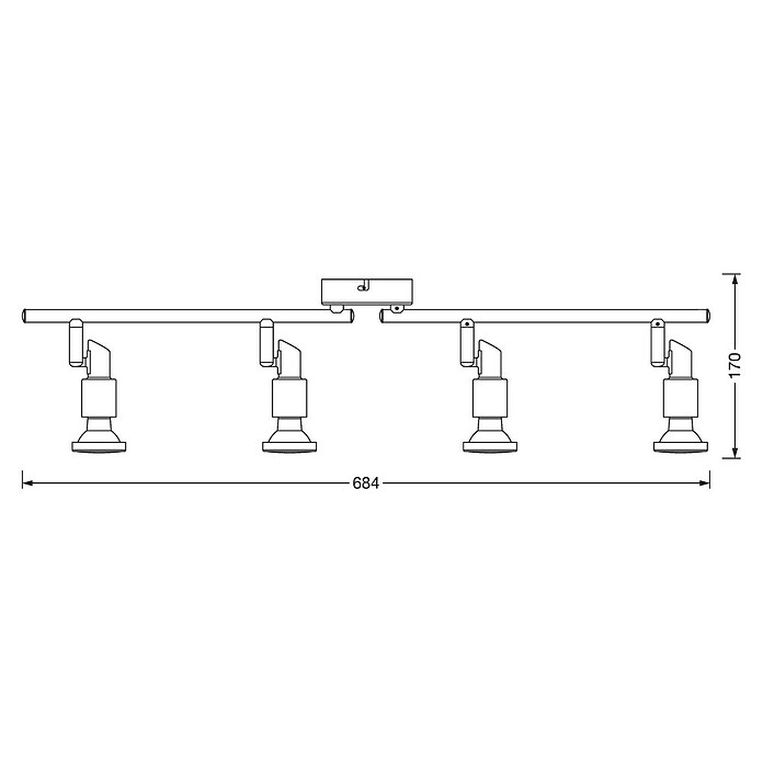 LED-Deckenstrahler (4 x 3 W, Länge: 675 mm, Warmweiß, Nickel matt)