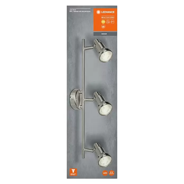 Osram LED-Deckenstrahler - 7,8 W, L x B x H: 465 x 80 x 146 mm, Nickel matt, Warmweiß, 3 Stk. - Gebürstete Metall-LED-Spotleuchte mit drei verstellbaren Köpfen für den Innenbereich.