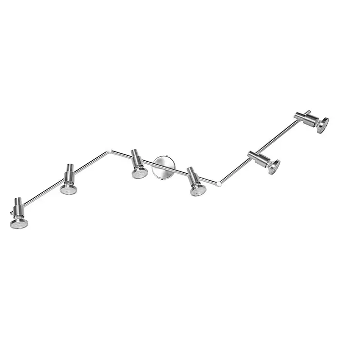 Osram LED-Deckenstrahler - 15,6 W, L x B x H: 1.190 x 80 x 170 mm, Nickel matt, Warmweiß, 6 Stk. - Deckenstrahler aus gebürstetem silberfarbenem Metall mit fünf verstellbaren Strahlern.