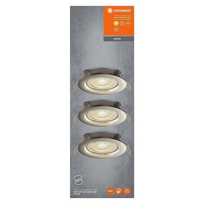 Osram LED-Einbauleuchten-Set Simple Dim (5 W, Farbe: Nickel, Ø x H: 8,7 x 3 cm, 3 Stk.)