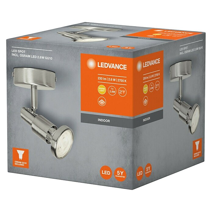 LED-Deckenstrahler (3 W, Länge: 80 mm, Warmweiß, Nickel matt)