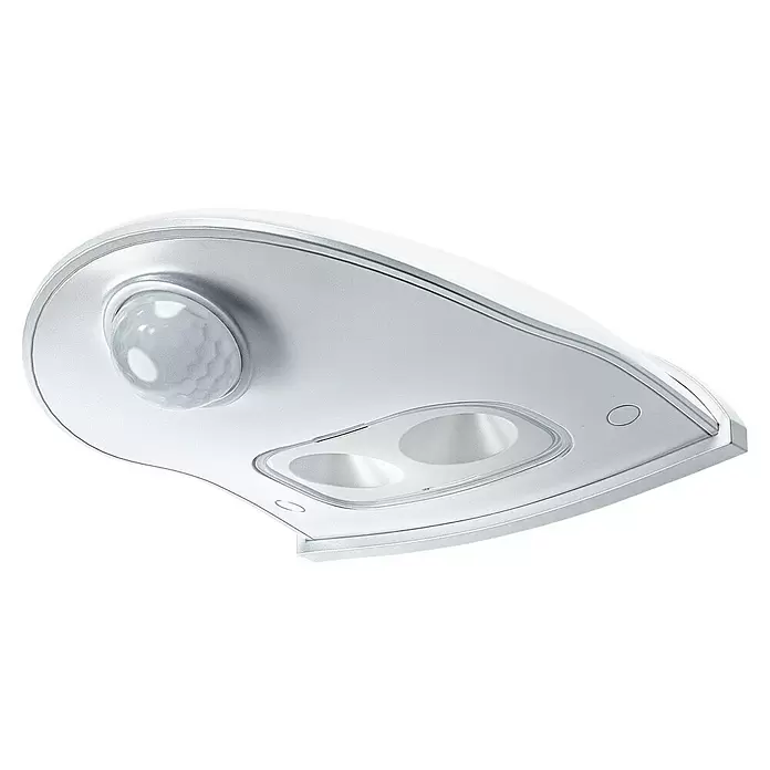 Ledvance LED-Türlicht Down - Weiß, Batteriebetrieben, 102,5 x 92,4 x 36,5 mm - Silber-weiße Deckenleuchte mit integriertem Bewegungsmelder und zwei Lichtquellen.