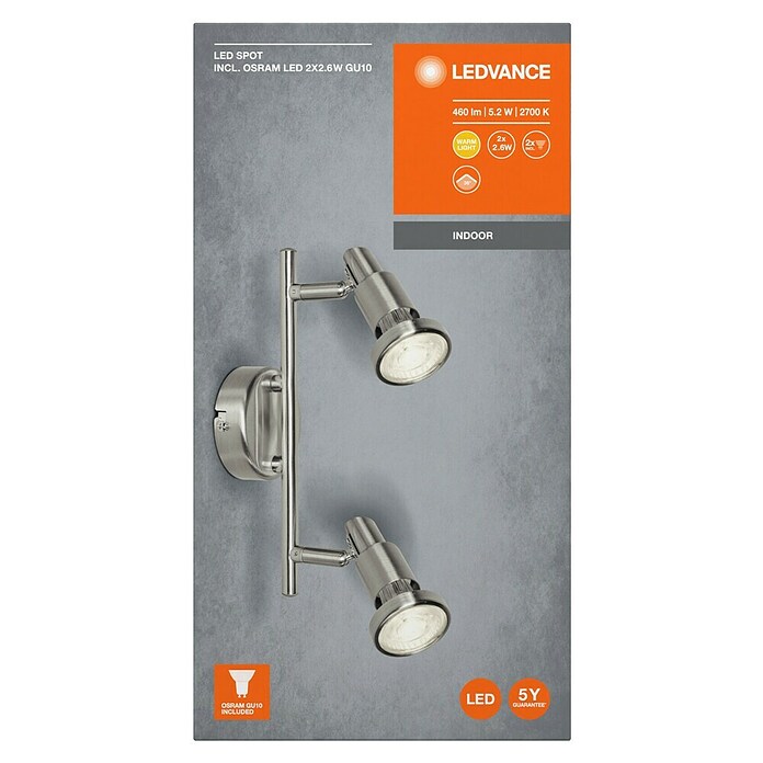 LED-Deckenstrahler (2 x 3 W, Länge: 275 mm, Warmweiß, Nickel matt)