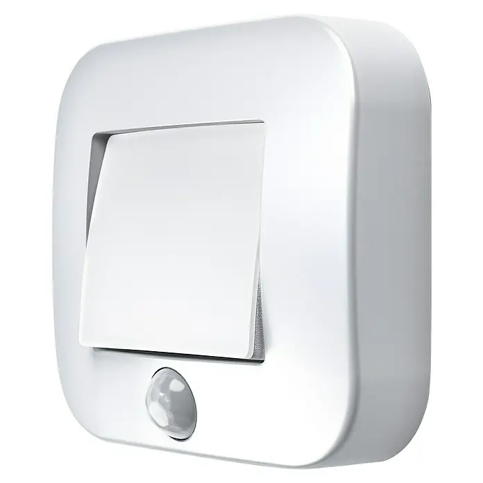 Osram Nightlux Luz de noche LED - Blanco, L x An x Al: 8,4 x 7,3 x 2,2 cm - Un interruptor de luz blanco con sensor de movimiento, perfecto para interiores modernos, ofreciendo comodidad y eficiencia energética.