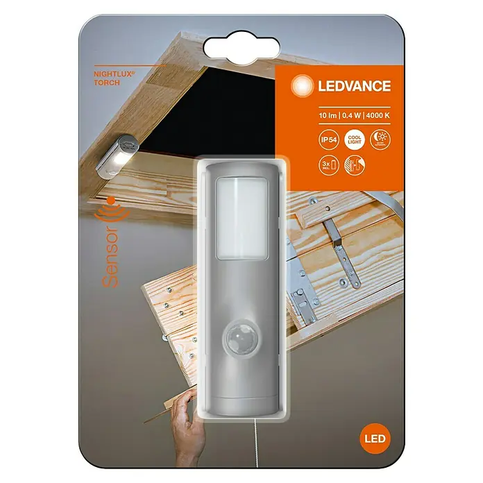Osram Nightlux Mobiles LED-Licht Torch - Schwarz, 36 x 42 x 108 mm - LEDVANCE Nightlux Torch: Eine kompakte, batteriebetriebene LED-Leuchte mit Bewegungssensor für den Innenbereich. Ideal für Schränke, Flure und Treppen.