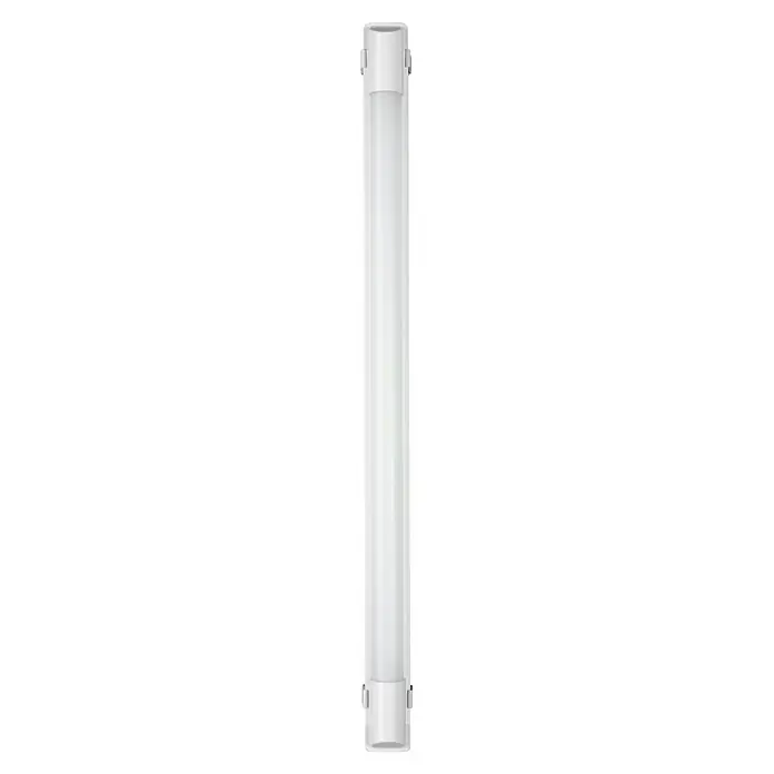 Osram LED-Lichtleiste Power Batten - L x B x H: 60 x 4,1 x 4,8 cm, Lichtfarbe: Kaltweiß, 12 W, 220 V - 240 V - Abbildung einer weißen LED-Röhrenleuchte mit Montagewinkeln an den Enden, ideal für gleichmäßige Ausleuchtung in verschiedenen Umgebungen.
