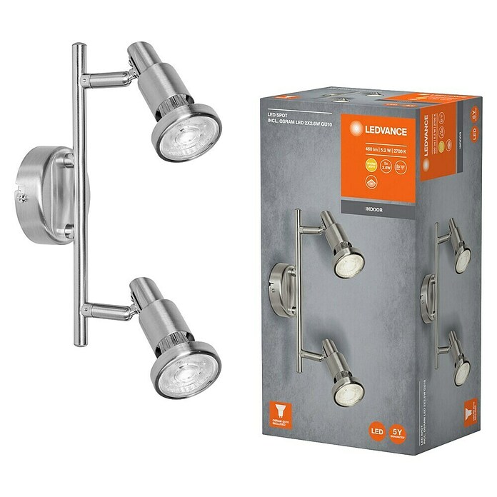 LED-Deckenstrahler (2 x 3 W, Länge: 275 mm, Warmweiß, Nickel matt)