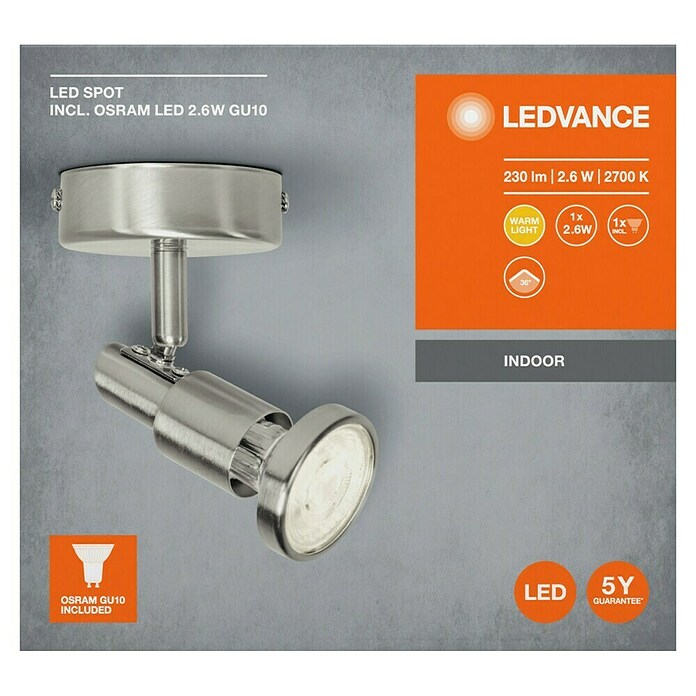 LED-Deckenstrahler (3 W, Länge: 80 mm, Warmweiß, Nickel matt)
