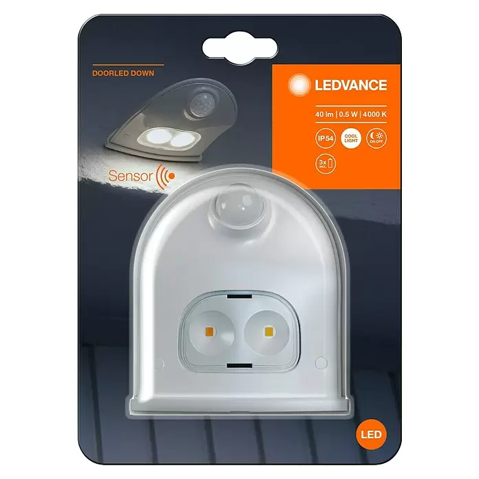 Ledvance Luz para puerta LED Down - Blanco, Funciona con pilas, 102,5 x 92,4 x 36,5 mm - Luz LEDVANCE DOORLED DOWN blanca con sensor de movimiento, en blister, con dos LEDs y pilas incluidas.