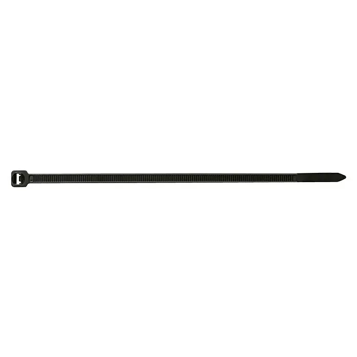 Index Bridas para cables de Nylon - An x L: 48 x 250 mm, Plástico, Negro - Una brida negra con un mecanismo de bloqueo de cabeza de trinquete y una punta afilada, ideal para agrupar cables e hilos.