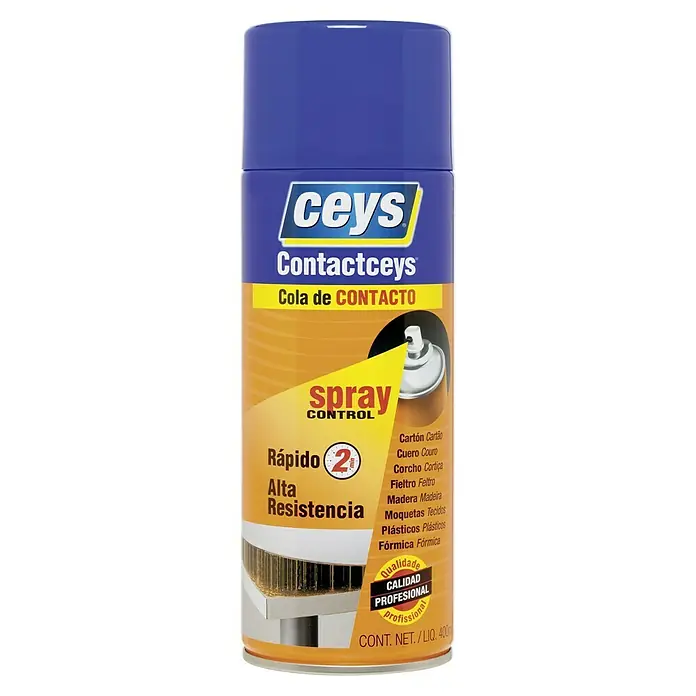Ceys Adhesivo en spray Contactceys - 400 ml - Bote de cola en spray Ceys Contactceys, ideal para uniones rápidas y de alta resistencia en diversos materiales como cartón, cuero, madera y plásticos.