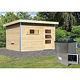 Karibu Saunahaus Danga (9 kW Saunaofen mit externer Steuerung, Natur, L x B x H: 231 x 336 x 227 cm)