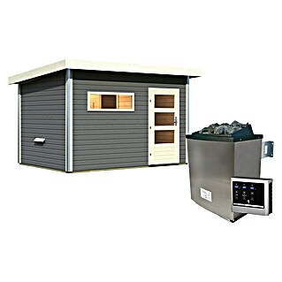 Karibu Saunahaus Danga (9 kW Saunaofen mit externer Steuerung, Terragrau, L x B x H: 231 x 336 x 227 cm)