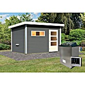 Karibu Saunahaus Danga (9 kW Saunaofen mit externer Steuerung, Terragrau, L x B x H: 231 x 396 x 227 cm) | BAUHAUS