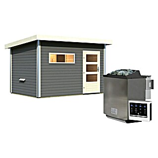 Karibu Saunahaus Danga (9 kW Bio-Saunaofen mit externer Steuerung, Terragrau, L x B x H: 231 x 336 x 227 cm)