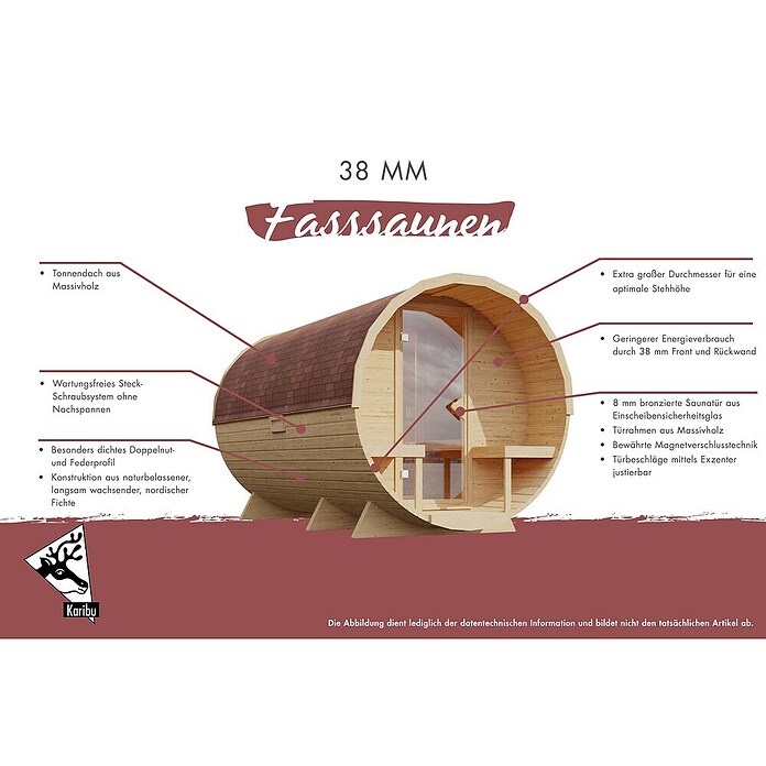 Karibu Fasssauna (L x B x H: 295 x 219 x 229 cm, 9 kW Saunaofen mit externer Steuerung) | BAUHAUS