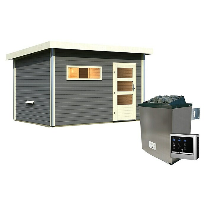 Karibu Saunahaus Danga (9 kW Saunaofen mit externer Steuerung, Terragrau, L x B x H: 231 x 396 x 227 cm) | BAUHAUS
