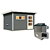Karibu Saunahaus Danga (9 kW Saunaofen mit externer Steuerung, Terragrau, L x B x H: 231 x 396 x 227 cm) | BAUHAUS