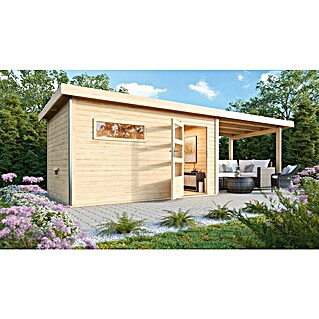 Karibu Saunahaus Danga (9 kW Bio-Saunaofen mit externer Steuerung, Natur, L x B x H: 231 x 396 x 227 cm)