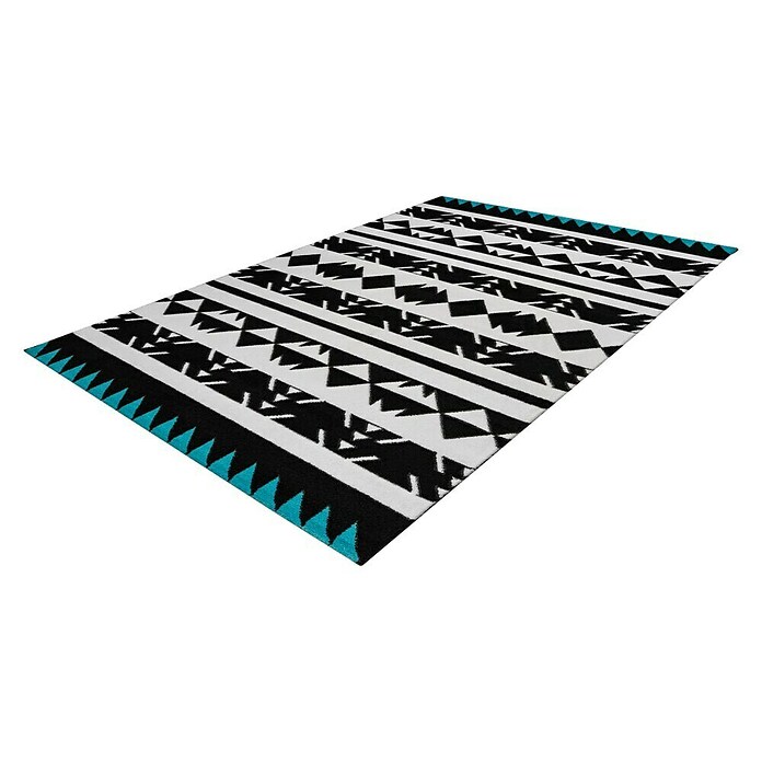 Kayoom Kurzflorteppich (Schwarz/Weiß/Blau, 150 x 80 cm)