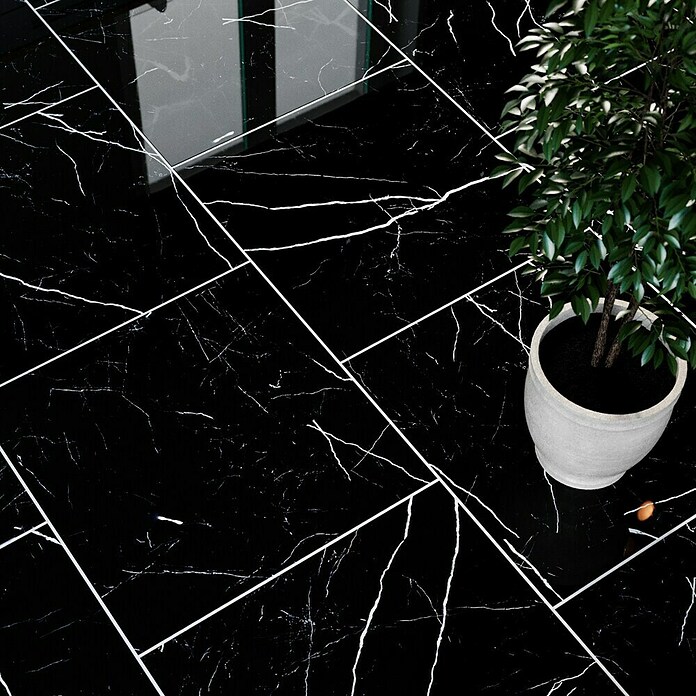 Feinsteinzeugfliese Black Marble (60 x 60 cm, Schwarz, Poliert)