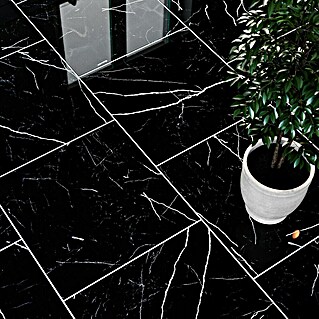 Feinsteinzeugfliese Black Marble (60 x 60 cm, Schwarz, Glänzend)