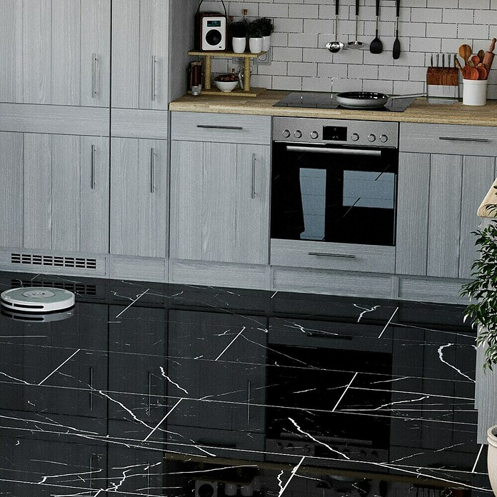 Feinsteinzeugfliese Black Marble (60 x 120 cm, Schwarz, Poliert)