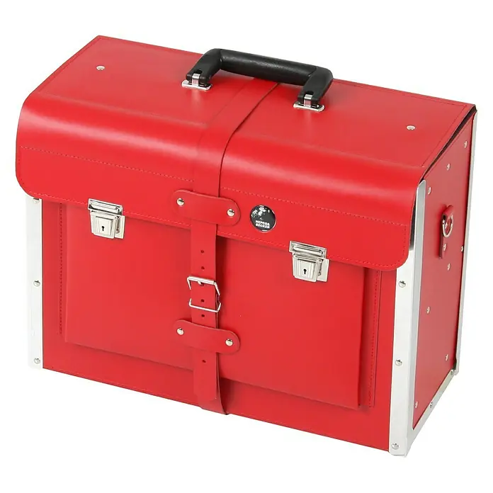 Hepco & Becker Werkzeugtasche Favorit 7123 - Innenmaß: B x T x H: 450 x 340 x 190 mm, Leder, Rot - Rote Hepco & Becker Ledertasche mit silbernen Beschlägen, ideal für den stilvollen Transport von Werkzeug oder Dokumenten.