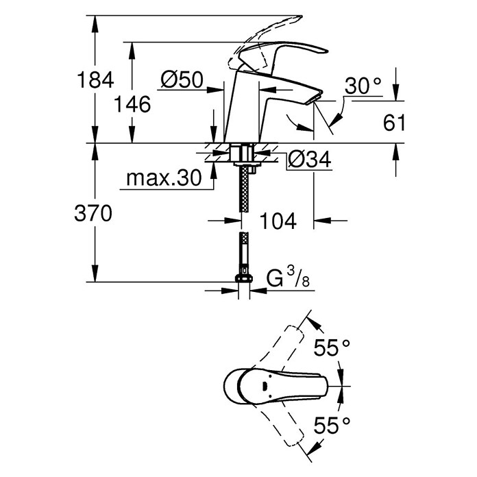 Grohe Eurosmart Waschtischarmatur S-Size (Ohne Zugstange, Chrom, Glänzend) | BAUHAUS