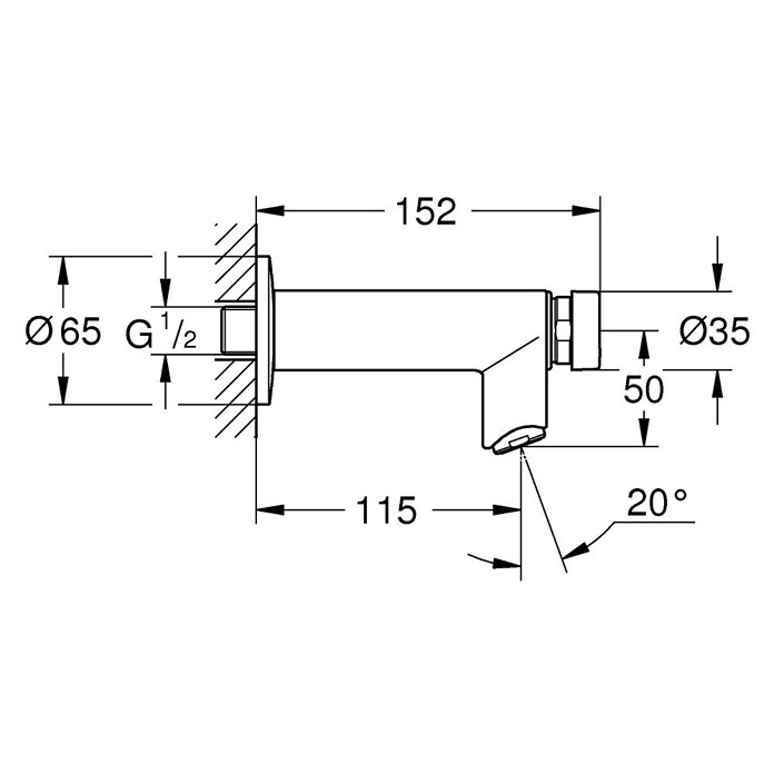 Grohe Euroeco CT Waschtischarmatur (Wandmontage, Chrom, Glänzend, Ausladung Armatur: 115 mm) | BAUHAUS