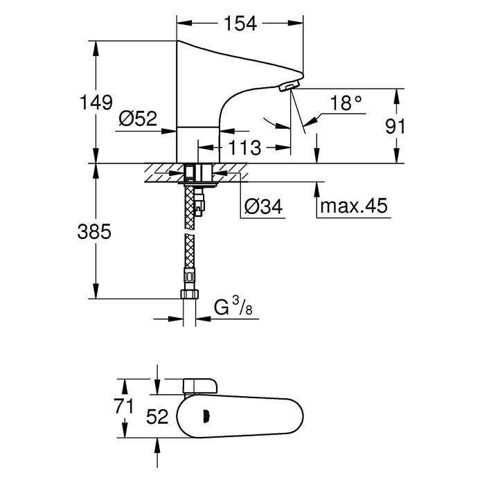 Grohe Europlus Waschtischarmatur mit Temperaturregulierung, batteriebetrieben (Infrarot-Elektronik, Chrom) | BAUHAUS