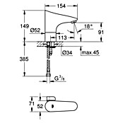 Grohe Europlus Waschtischarmatur mit Temperaturregulierung, batteriebetrieben (Infrarot-Elektronik, Chrom) | BAUHAUS