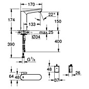 Grohe Eurosmart Waschtischarmatur mit Temperaturregulierung, batteriebetrieben (Ohne Ablaufgarnitur, Infrarot-Elektronik, Chrom, Glänzend) | BAUHAUS