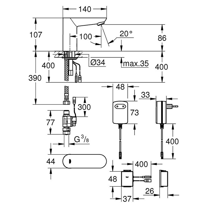 Grohe Euroeco CT Waschtischarmatur mit Bluetooth-Modul (Infrarot-Elektronik, Chrom) | BAUHAUS