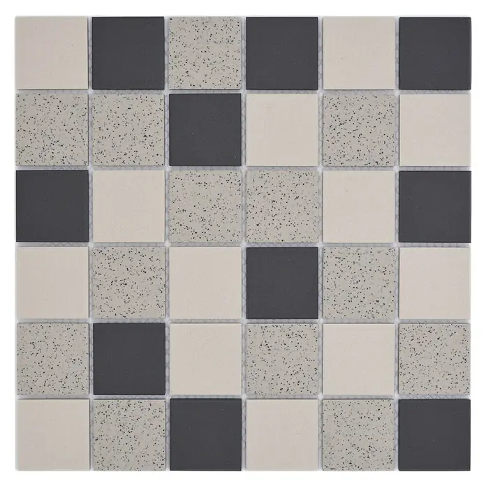 Mosaikfliese Quadrat Mix CD 210 - 30,6 x 30,6 cm, Hellbeige/ Grau, Unglasiert, Matt - Mosaikfliesen in Schwarz, Weiß und Grau.