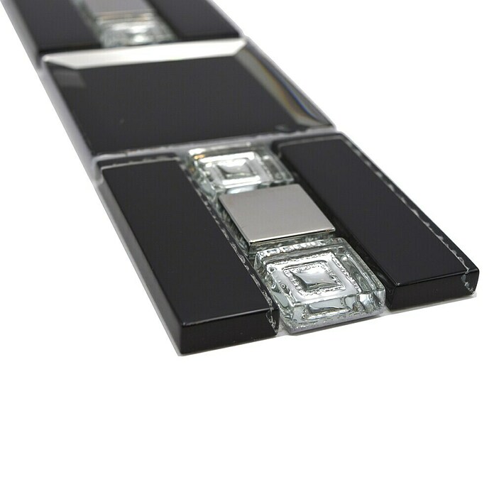 Fliesenbordüre Crystal Mix (B x L: 7,3 x 30 cm, Schwarz, Glänzend) | BAUHAUS