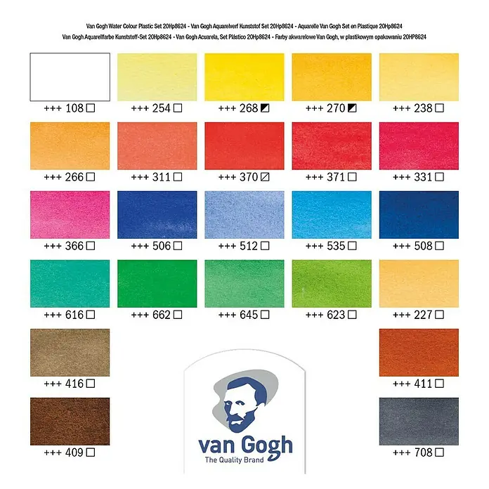 Talens Van Gogh Set de acuarelas 20HP8624 - Multicolor, 24 ud. x 10 ml - Set de plástico de acuarelas Van Gogh con varios tonos, adecuado para artistas y aficionados.