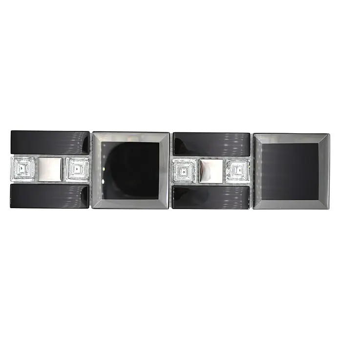 Fliesenbordüre - B x L: 7,3 x 30 cm, Schwarz, Glänzend - Stilvolle Wandfliesen mit schwarzen, silbernen und transparenten Elementen, ideal für moderne Badezimmer und Küchen.