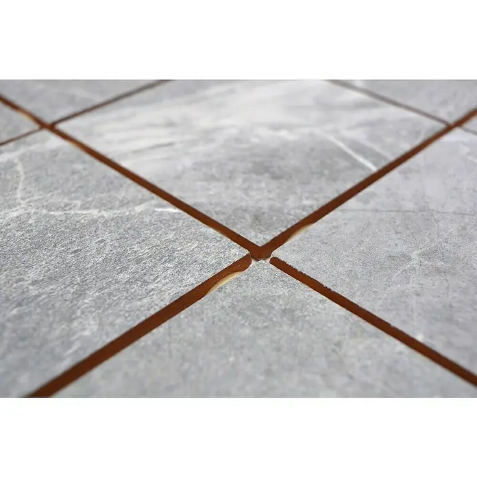 Mosaikfliese Quadrat CG BH172 - 40 x 30 cm, Grau, Matt - Nahaufnahme von grauen Fliesen mit braunen Fugen, die ein geometrisches Muster bilden.