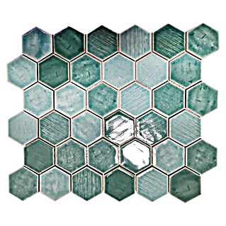 Mosaikfliese Hexagon (Grün, Glänzend, L x B x S: 25,3 cm x 29,3 cm x 7 mm)