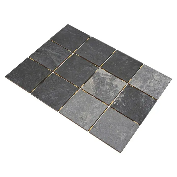 Mosaikfliese Quadrat CG BH493 - 40 x 30 cm, Black, Matt - Dunkle Mosaikfliesen mit Steinstruktur, ideal für stilvolle Wand- und Bodenbeläge im Innenbereich.