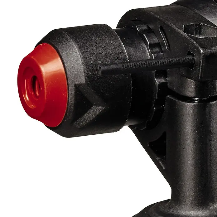 Einhell Classic Kombihammer TC-RH 800 4F - 800 W, 2,6 J, SDS-Plus-Aufnahme - Nahaufnahme einer Farbspritzpistole mit roter Düse, die für präzises und gleichmäßiges Auftragen sorgt. Ideal für DIY-Projekte.