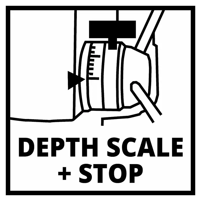 Einhell Tischbohrmaschine TC-BD 630/1 - 630 W, Leerlaufdrehzahl: 250 U/min - 2.400 U/min, Spannweite Bohrfutter: 1,5 mm - 16 mm - Abbildung einer Tiefenskala mit Anschlag für präzise Bohrtiefen, ideal für Heimwerkerprojekte mit dem Einhell Werkzeug.