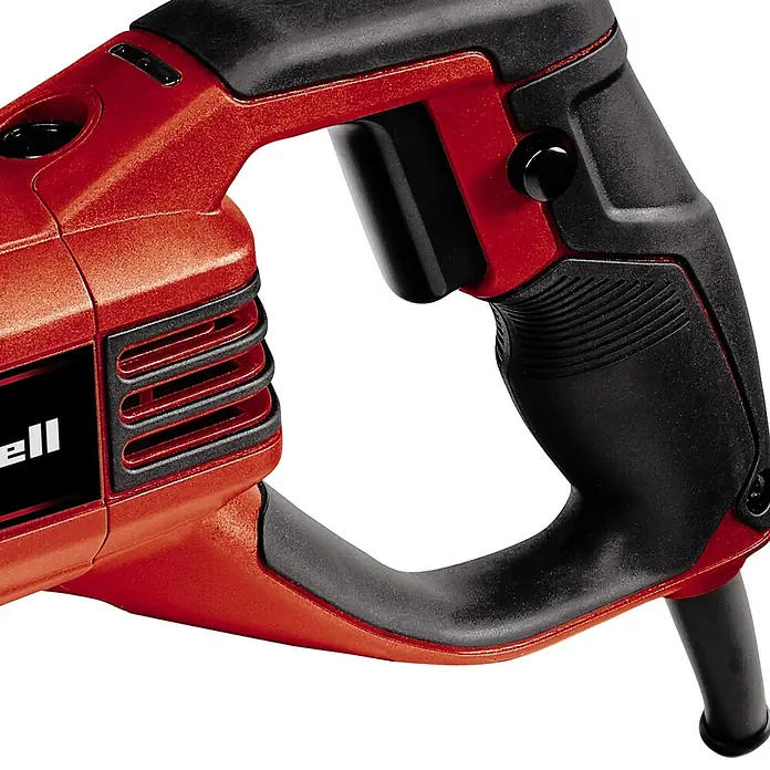 Einhell Expert Säbelsäge TE-AP 950 E950 W - Detailansicht des roten Bohrhammers mit schwarzem Griff, der ein ergonomisches Design für komfortable Handhabung bietet.