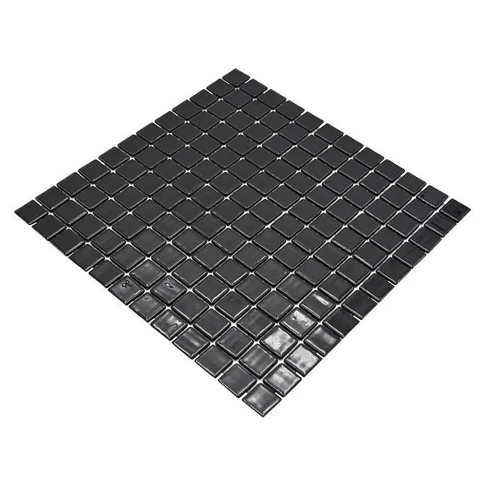 Mosaikfliese Quadrat Eco VP25900PUR - 31,6 x 31,6 cm, Glas, Schwarz, Glänzend - Quadratische, schwarze Glasmosaikfliesen, die für einen modernen und eleganten Look in jedem Raum sorgen. Ideal für Badezimmer, Küchen und mehr.