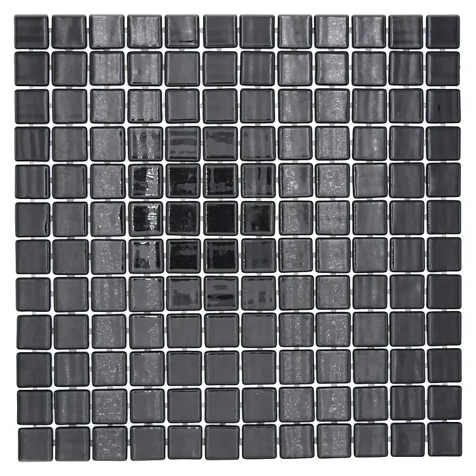 Mosaikfliese Quadrat Eco VP25900PUR - 31,6 x 31,6 cm, Glas, Schwarz, Glänzend - Graue Glasmosaikfliesen für ein elegantes und modernes Design. Perfekt für Badezimmer und Küchen, um einen stilvollen Look zu erzielen.