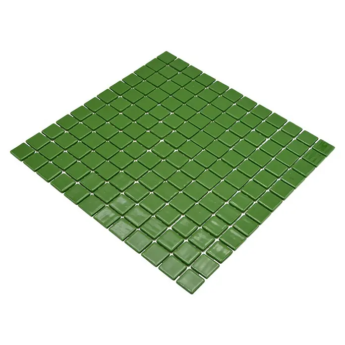 Mosaikfliese Quadrat Eco VP25602PUR - 31,6 x 31,6 cm, Glas, Dunkelgrün, Glänzend - Grüne Keramikmosaikfliesen auf einer quadratischen Fläche, ideal für Küchen- oder Badezimmerakzente.